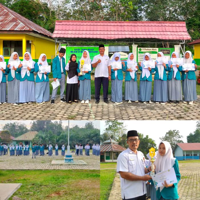 'Penyerahan Piala dan Piagam kepada Pemenang dan Peserta KSM Tingkat Kab/Kota Pewakilan MAN 3 BTH oleh Kepala Madrasah'