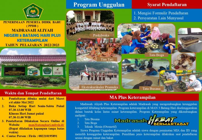 'MAN 3 Batang Hari Plus Keterampilan Membuka Penerimaan Peserta Didik Baru Tahun Pelajaran 2022/2023'