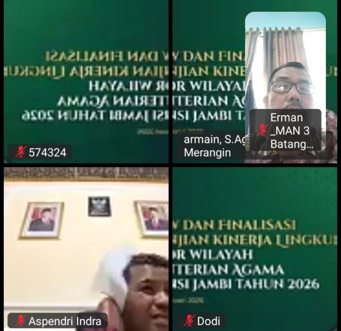 Kepala MAN 3 Batang Hari Ikuto Zoom Meeting Kanwil Kemenag Jambi Bahas Perjanjian kinerja 2026