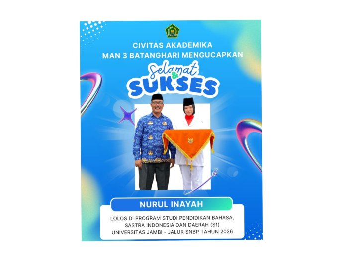 Murid MAN 3 Batang Hari Lulus SNBP di Universitas Jambi, Kepala Madrasah Sampaikan Selamat