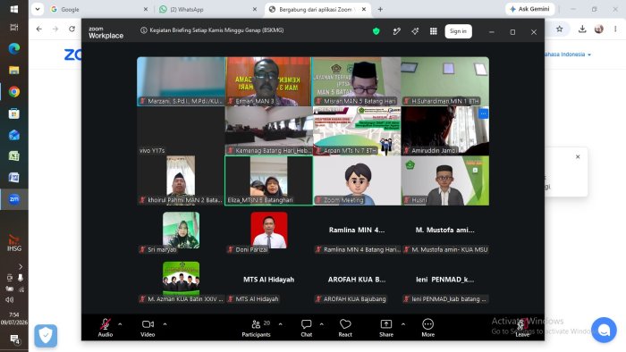Perkuat Sinergi, Kepala MAN 3 Batang Hari Hadiri Briefing Rutin BSKMG Secara Daring